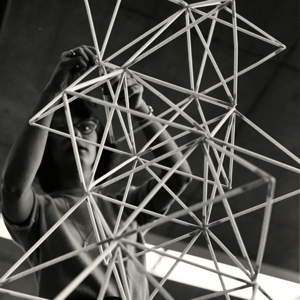 Design student building structural model, Chicago, Illinois, ca. 1940-1950s